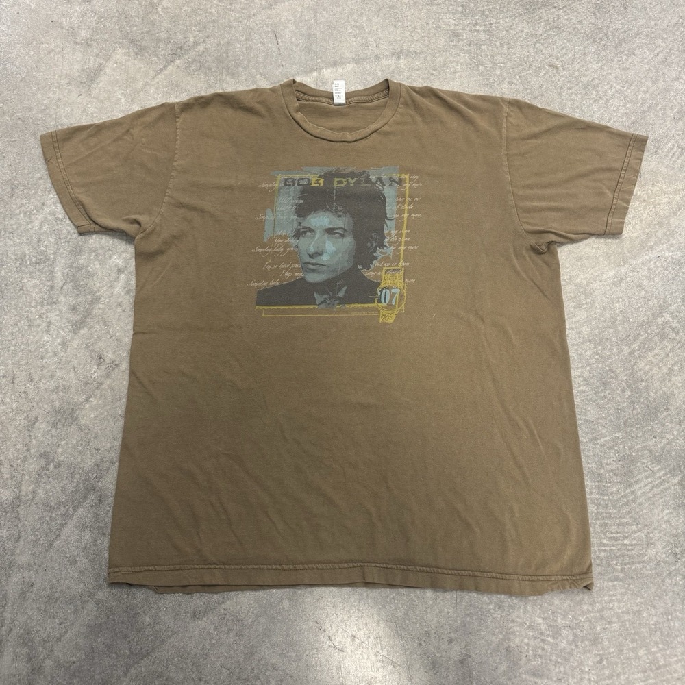 Vintage Bob Dylan T-Shirt Earthtone Short Sleeve Portrait Y2K Band Size XL